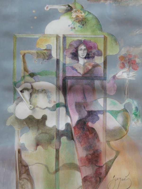 Two Equus and figure with flower