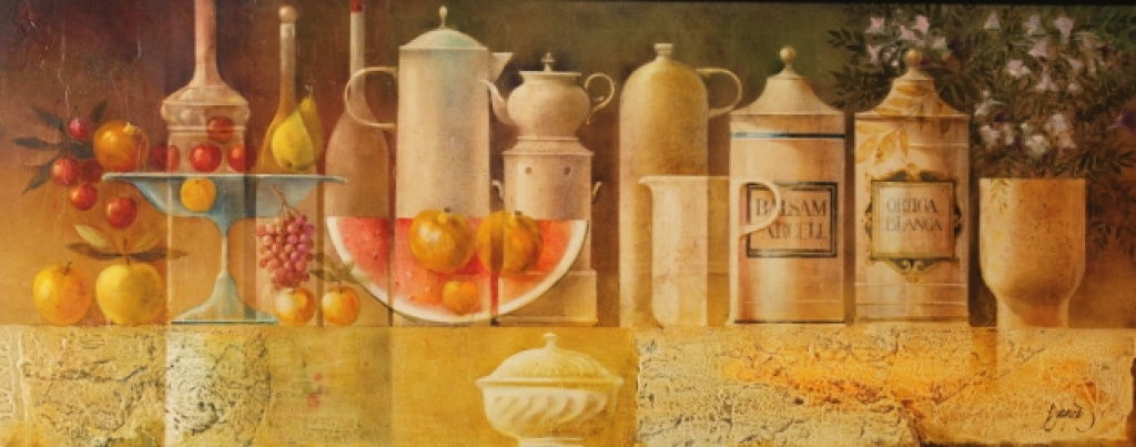 Nature morte avec céramique et fruits
